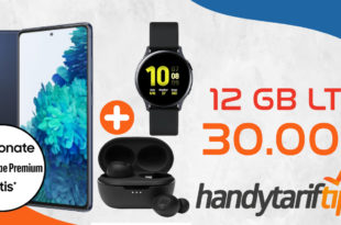 Samsung Galaxy S20 FE & Samsung Galaxy Watch Active2 & JBL Tune 115TWS Headset mit 12 GB LTE nur 30€ monatlich - einmalige Zuzahlung nur 4,99 Euro