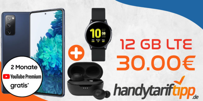 Samsung Galaxy S20 FE & Samsung Galaxy Watch Active2 & JBL Tune 115TWS Headset mit 12 GB LTE nur 30€ monatlich - einmalige Zuzahlung nur 4,99 Euro