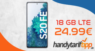 Samsung Galaxy S20 FE mit 18 GB LTE nur 24,99 Euro monatlich – nur 1 Euro Zuzahlung