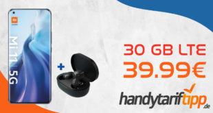 Xiaomi Mi 11 5G 256 GB & Mi True Wireless Earbuds Basic 2 mit 30 GB LTE für 39,99€ monatlich