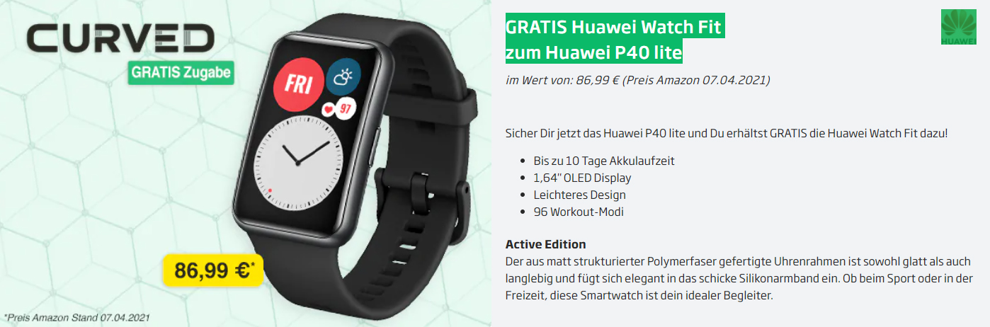 GRATIS Huawei Watch Fit zum Huawei P40 lite