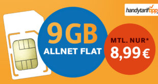 Ohne Vertragslaufzeit - Allnet-Flat 9 GB LTE nur 8,99€ monatlich