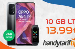 Oppo A54 5G & Fitnessband (Oppo Band Sport) mit 10 GB LTE nur 13,99€ monatlich - 1 Euro Zuzahlung und kein Anschlusspreis