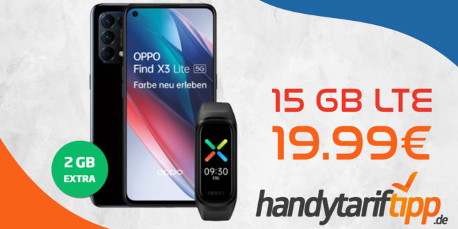Oppo Find X3 Lite 5G & Oppo Band Sport mit 15 GB LTE nur 19,99€ monatlich - nur 1 Euro Zuzahlung und kein Anschlusspreis