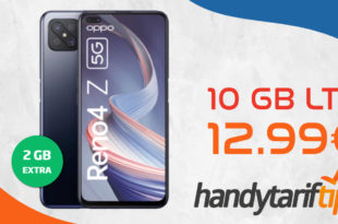 Oppo Reno 4Z 5G mit 10 GB LTE nur 12,99€ monatlich