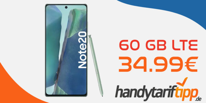 Samsung Galaxy Note20 256GB Version mit 60 GB LTE nur 34,99€ monatlich