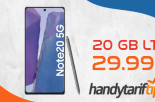 Samsung Galaxy Note20 5G 256GB mit 20 GB LTE Max. nur 29,99€ monatlich – nur 1 Euro Zuzahlung