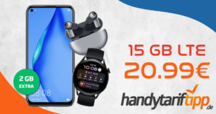 Huawei P40 Lite & Huawei Watch 3 LTE & FreeBuds Pro mit 15 GB LTE nur 20,99€ monatlich – Tarif effektiv kostenlos