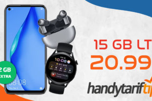 Huawei P40 Lite & Huawei Watch 3 LTE & FreeBuds Pro mit 15 GB LTE nur 20,99€ monatlich – Tarif effektiv kostenlos
