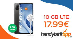 Xiaomi Mi 11 Lite 5G & Mi Smart Fan 2 lite mit 10 GB LTE nur 17,99€ monatlich - nur 1 Euro Zuzahlung und kein Anschlusspreis