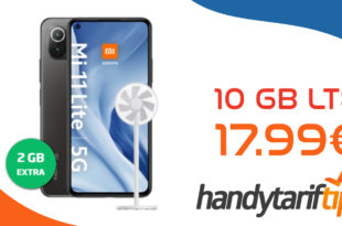 Xiaomi Mi 11 Lite 5G & Mi Smart Fan 2 lite mit 10 GB LTE nur 17,99€ monatlich - nur 1 Euro Zuzahlung und kein Anschlusspreis