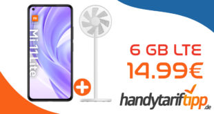 Xiaomi Mi 11 Lite & Xiaomi Mi Smart Standing Fan 2 Lite mit 6 GB LTE nur 14,99€ monatlich - nur 1 Euro Zuzahlung