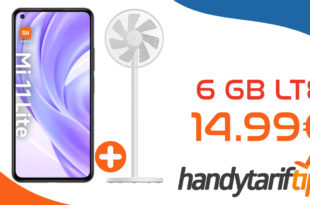 Xiaomi Mi 11 Lite & Xiaomi Mi Smart Standing Fan 2 Lite mit 6 GB LTE nur 14,99€ monatlich - nur 1 Euro Zuzahlung