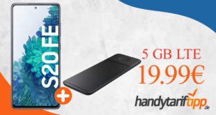 Samsung Galaxy S20 FE & Wireless Charger Trio Pad mit 5 GB LTE nur 19,99€ monatlich - nur 1 Euro Zuzahlung
