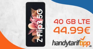 Samsung Galaxy Z Flip3 5G mit 40 GB LTE nur 44,99€ monatlich - 149 Euro Zuzahlung