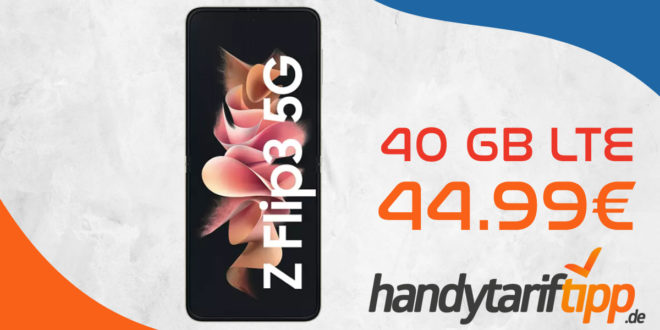 Samsung Galaxy Z Flip3 5G mit 40 GB LTE nur 44,99€ monatlich - 149 Euro Zuzahlung