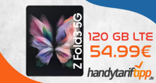 Samsung Galaxy Z Fold3 5G mit 120 GB LTE für 54,99€ monatlich - einmalige Zuzahlung liegt bei 679 Euro