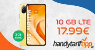 Xiaomi Mi 11 Lite 5G mit 10 GB LTE nur 17,99€ monatlich - nur 1 Euro Zuzahlung und kein Anschlusspreis