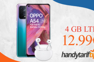 Oppo A54 5G & Oppo Enco Air mit 4 GB LTE nur 12,99€ monatlich - nur 1 Euro Zuzahlung und kein Anschlusspreis