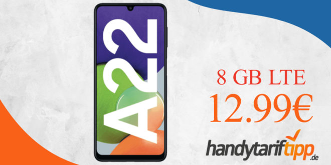 Samsung Galaxy A22 für einmalig 39 Euro mit 8 GB LTE nur 12,99€ monatlich