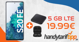 Samsung Galaxy S20 FE & Samsung Galaxy Buds2 & Samsung Wireless Charger Pad mit 5 GB LTE nur 19,99€ monatlich - nur 29 Euro einmalig