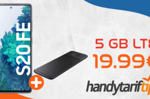 Samsung Galaxy S20 FE & Samsung Trio Charger mit 5 GB LTE nur 19,99€ monatlich - nur 29 Euro Zuzahlung