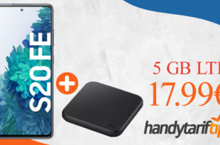 Samsung Galaxy S20 FE & Samsung Wireless Charger Pad mit 5 GB LTE nur 17,99€ monatlich - nur 1 Euro Zuzahlung