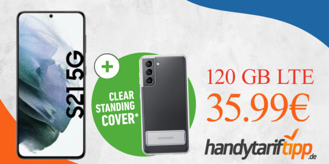 Samsung Galaxy S21 5G & Clear Standing Cover mit 120 GB LTE nur 35,99€ monatlich - einmalige Zuzahlung nur 47 Euro