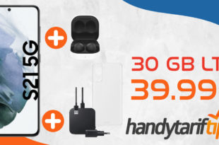 Samsung Galaxy S21 5G & Samsung Galaxy Buds2 & Samsung Starter Kit für Galaxy S21 mit 30 GB LTE nur 39,99€ monatlich - nur 49 Euro Zuzahlung