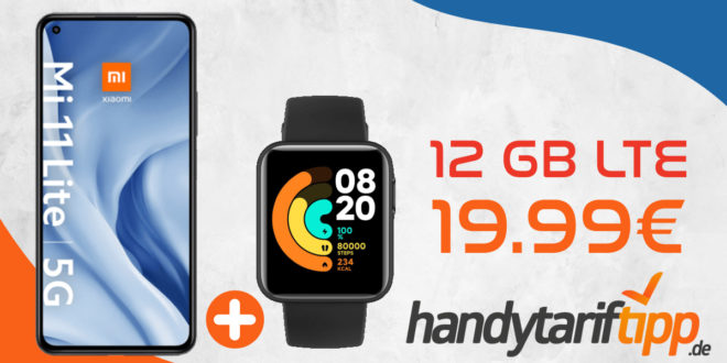 Xiaomi Mi 11 Lite 5G & Xiaomi Mi Watch Lite mit 12 GB LTE nur 19,99€ monatlich - nur 1 Euro Zuzahlung