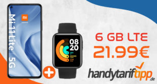 Xiaomi Mi 11 Lite 5G & Xiaomi Mi Watch Lite mit 6 GB LTE im Telekom Netz nur 21,99€ monatlich - nur 1 Euro Zuzahlung