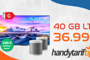 Xiaomi Mi TV P1 55 & zwei Xiaomi Smart Speaker mit 40 GB LTE5G nur 36,99€ monatlich - nur 11 Euro Zuzahlung und kein Anschlusspreis