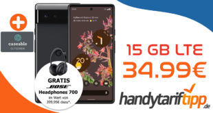 Google Pixel 6 (128 GB) für 1 € Zuzahlung & Bose Noise Cancelling Headphones 700 & 100 Euro MNP-Bonus mit15 GB LTE für 34,99€ monatlich