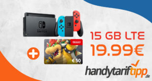 Nintendo Switch Konsole & Nintendo 50 Euro eShop Gutschein mit 15 GB LTE nur 19,99€ monatlich