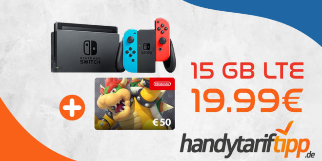 Nintendo Switch Konsole & Nintendo 50 Euro eShop Gutschein mit 15 GB LTE nur 19,99€ monatlich