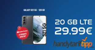 Samsung Galaxy S21 5G & 100€ Wechsel-Bonus mit 20 GB 5GLTE nur 29,99€ monatlich - 4 Monate YouTube Premium gratis