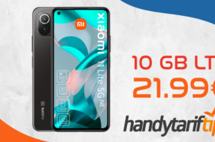 Xiaomi 11 Lite 5G NE mit 10 GB LTE nur 21,99€ monatlich - nur 25 Euro Zuzahlung und kein Anschlusspreis