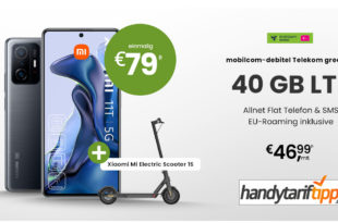 Xiaomi 11T 5G Dual SIM & Xiaomi Mi Electric Scooter 1S mit 40 GB LTE im Telekom Netz nur 46,99€ monatlich - nur 79 Euro Zuzahlung