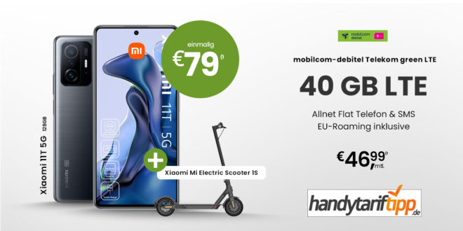Xiaomi 11T 5G Dual SIM & Xiaomi Mi Electric Scooter 1S mit 40 GB LTE im Telekom Netz nur 46,99€ monatlich - nur 79 Euro Zuzahlung