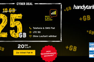 Cyber Deal - 25GB LTE & Allnet Flat im Telekom Netz nur 20€ monatlich - ohne Laufzeit wählbar