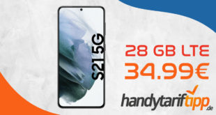 Samsung Galaxy S21 5G mit 28 GB LTE nur 34,99€ monatlich - nur 9 Euro Zuzahlung