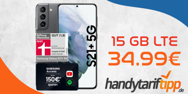 Samsung Galaxy S21 Plus (S21+) für 29€ Zuzahlung mit 15 GB - mit bis zu 500 Mbits - für nur 34,99€ monatlich