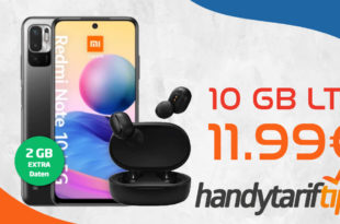 Xiaomi Redmi Note 10 5G & Xiaomi Mi TW Earbuds 2 Basic mit 10 GB LTE nur 11,99€ monatlich – nur 13 Euro Zuzahlung und kein Anschlusspreis