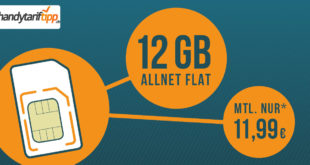 12 GB Allnet Flat für nur 11,99 EURMonat - ohne Vertragslaufzeit. Sonderaktion bis 21.12.2021.