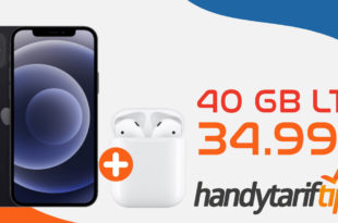 Apple iPhone 12 128GB & Apple AirPods & 100€ Wechselbonus mit 40GB LTE5G nur 34,99€ monatlich - nur 249 Euro Zuzahlung