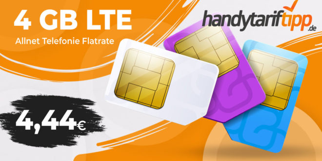 Monatlich kündbar - 4GB LTE & Allnet Flat nur 4,44 Euro monatlich