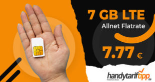 Ohne Vertragslaufzeit Knaller - 7 GB LTE & Allnet nur 7,77€ monatlich