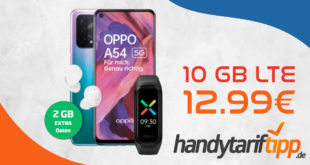 Oppo A54 5G & Oppo Enco Buds & Oppo Band Sport mit 10 GB LTE nur 12,99€ monatlich