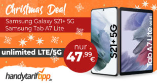Samsung Galaxy S21+ 5G & Samsung Galaxy Tab A7 Lite & 100€ Wechselbonus mit unlimited 4G LTE5G nur 47,99€ monatlich - nur 179 Euro Zuzahlung