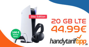 Sony PlayStation®5 mit Pulse 3D Headset & 100€ Wechselbonus mit 20GB LTE5G nur 44,99€ monatlich